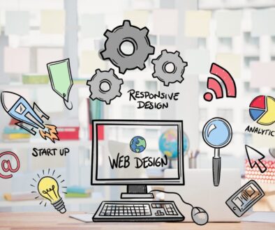 digital composite of business graphics with office background